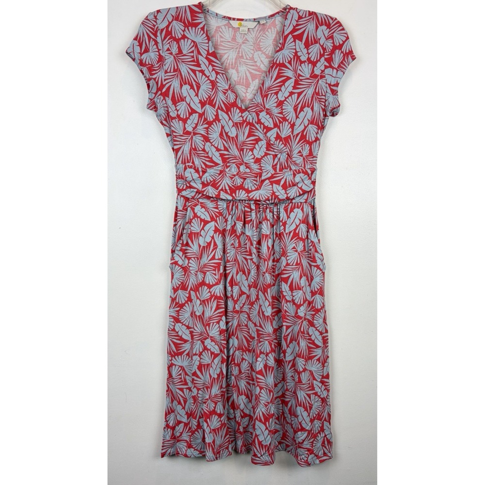 Boden Lola Jersey Dress Womens Red Blue Viscose Stretch Faux Wrap Front Office